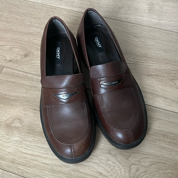 DKNY Brown Leather Loafers - Picture 1 of 7